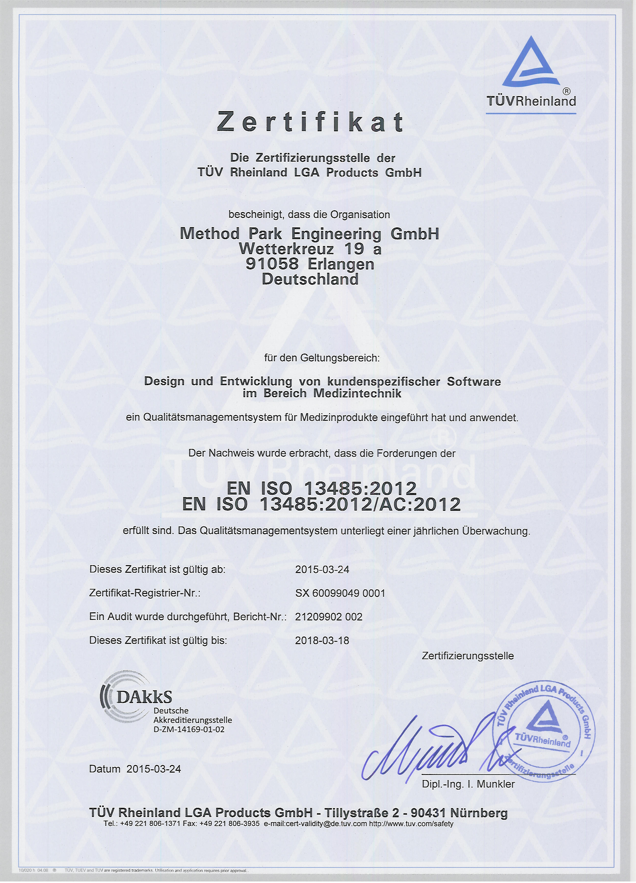 Method Park successfully certified according to the medical standard DIN EN ISO 13485